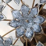 Large Murano Vintage Ceiling Light Black Flowers, 1970s