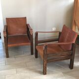 Pair of vintage design safari armchairs 50s