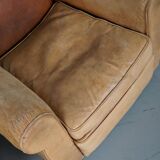 Pair of French Cognac Moustache Back Leather Club Chairs, 1940s