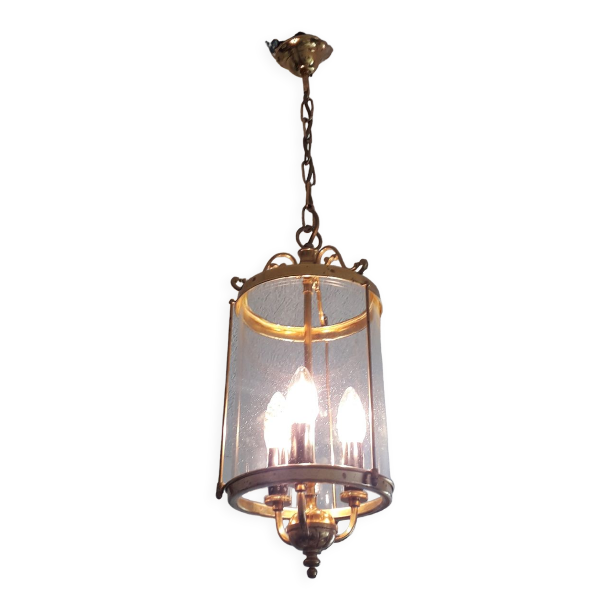 Old entrance hall lantern - 3 fires - convex glass - 50s