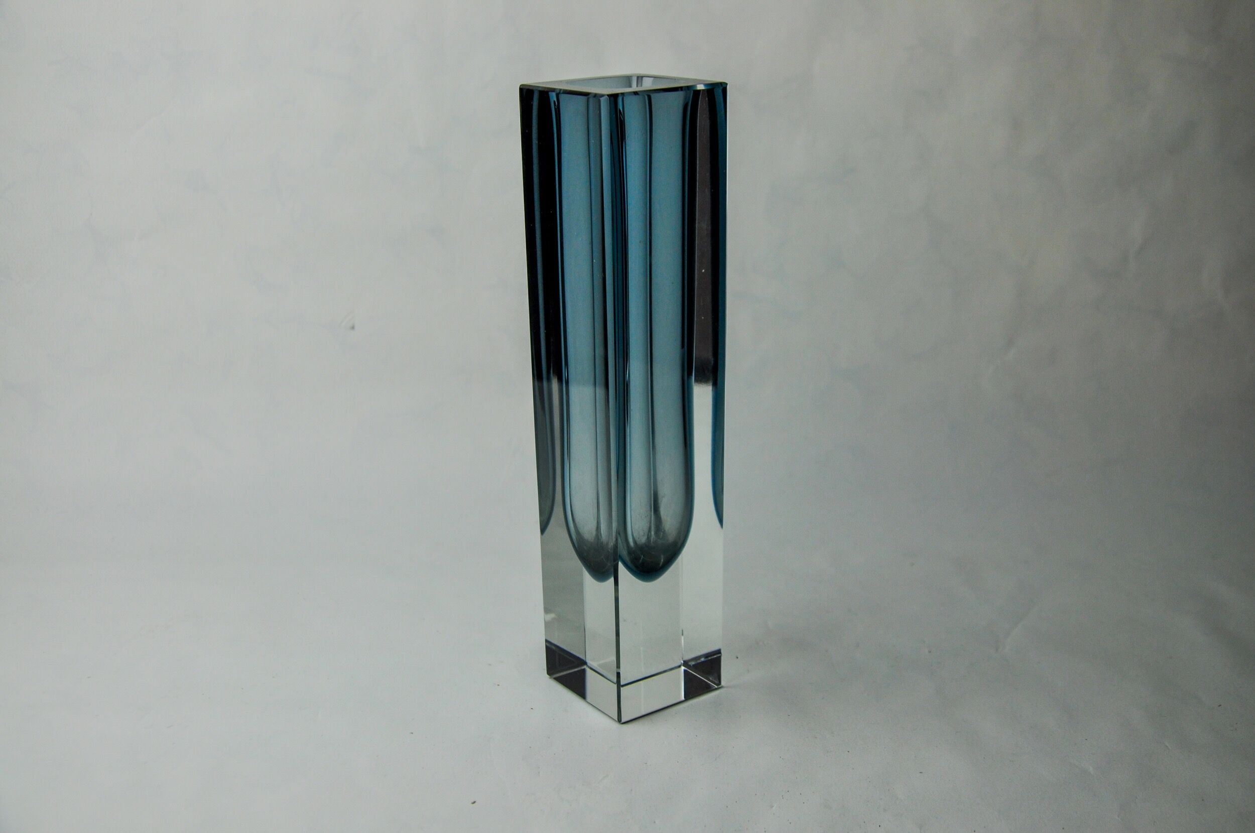 Blue grey cubic sommerso vase by seguso, murano, Italy, 1970