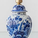 Pair of Royal Delft Blue & White Hand-Painted Floral Ginger Jar Table Lamps