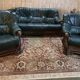 Salon canapé et deux fauteuils anglais "Oxford" en cuir et bois de chêne
