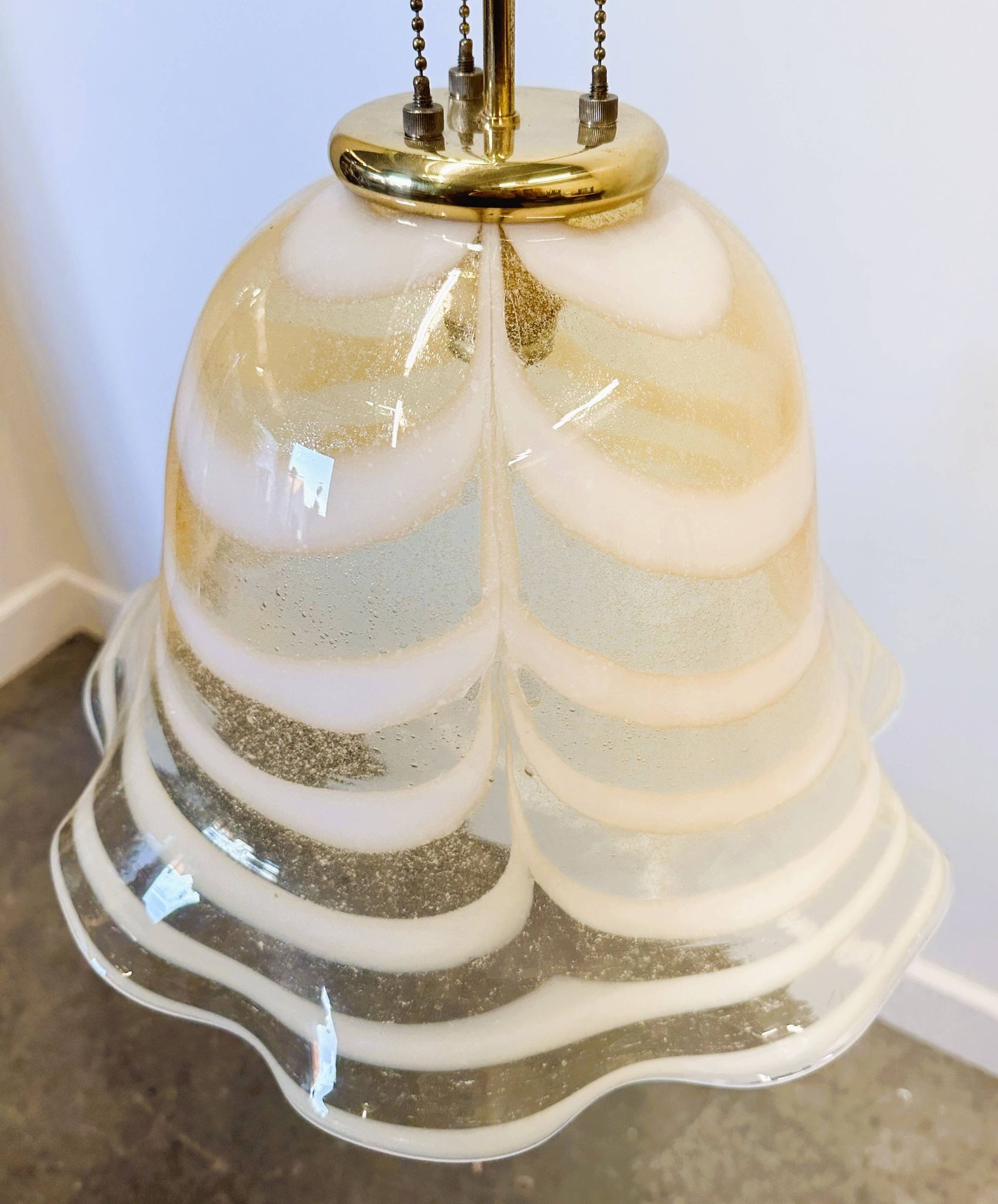Original Venetian Murano Striped Art Glass Pendant Lamp Fazzoletto, Italy,