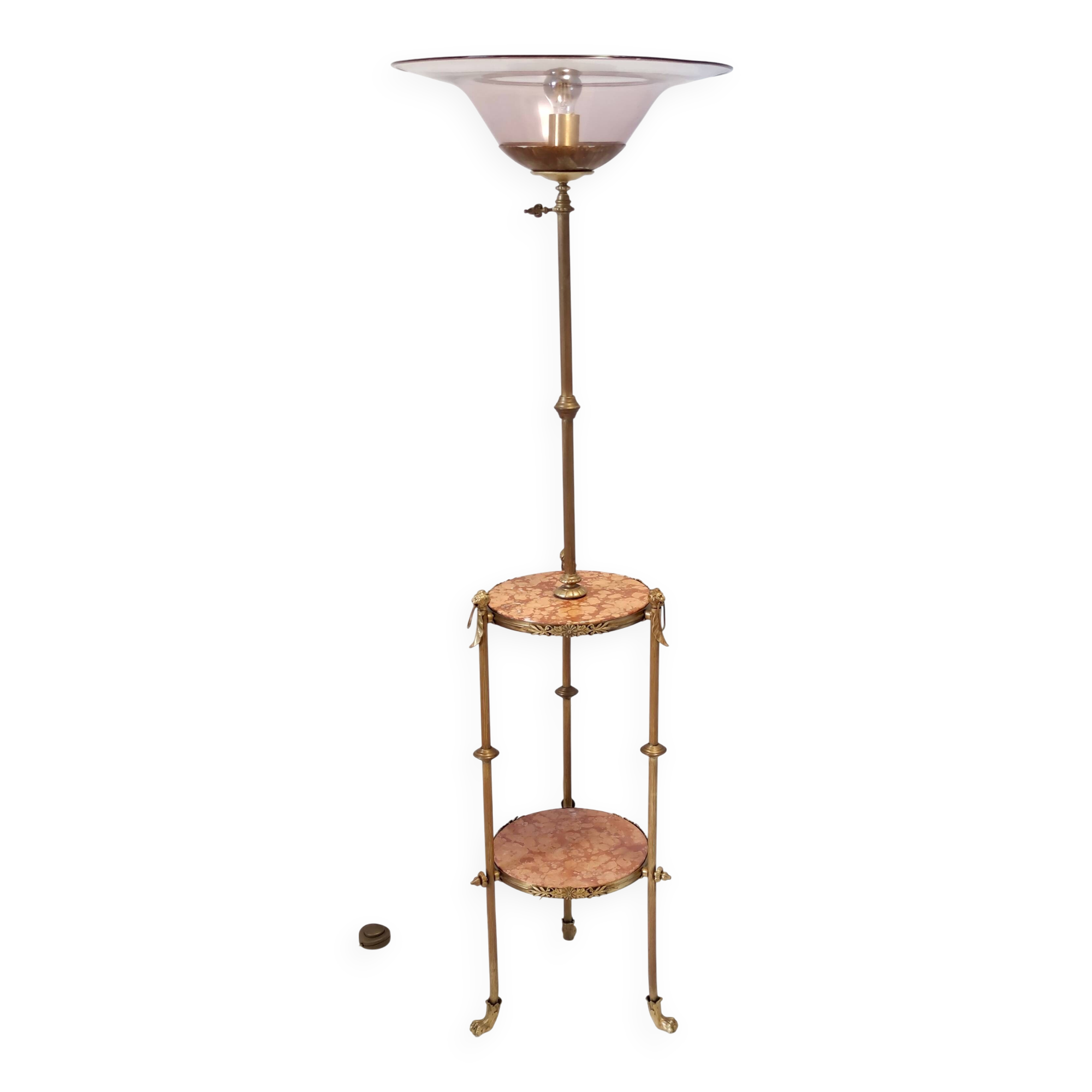 Brass Telescopic Floor Lamp with Red Travertine Marble Tops, Italy