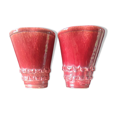 Paire de vases Art Déco céramique rouge sang de bœuf asymétrique