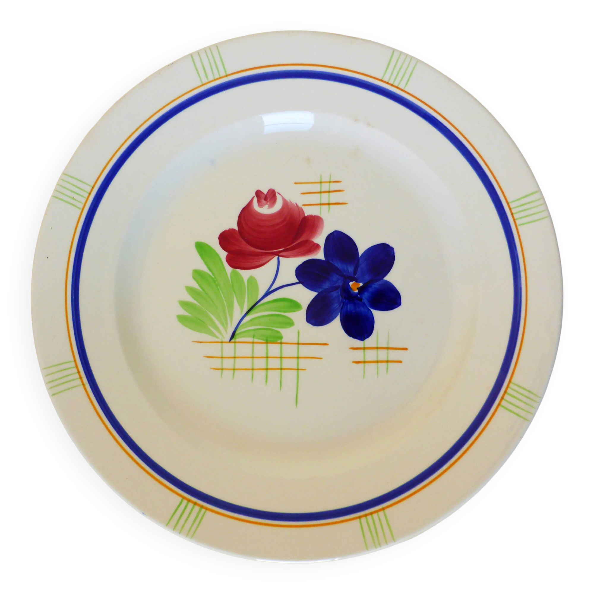 Vintage round serving dish from Gien, model Robinson 2106119.