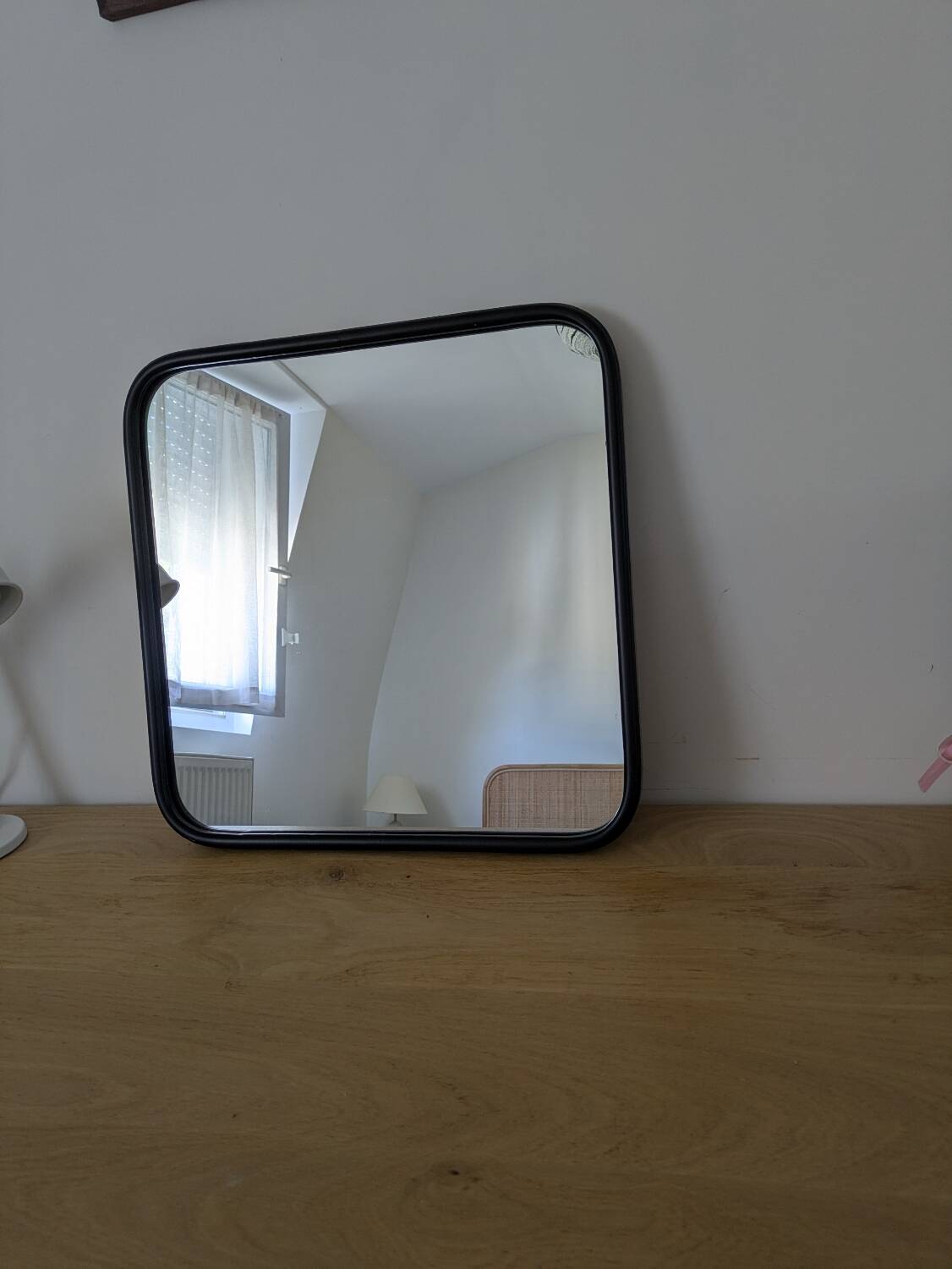 Black metal square mirror, industrial style