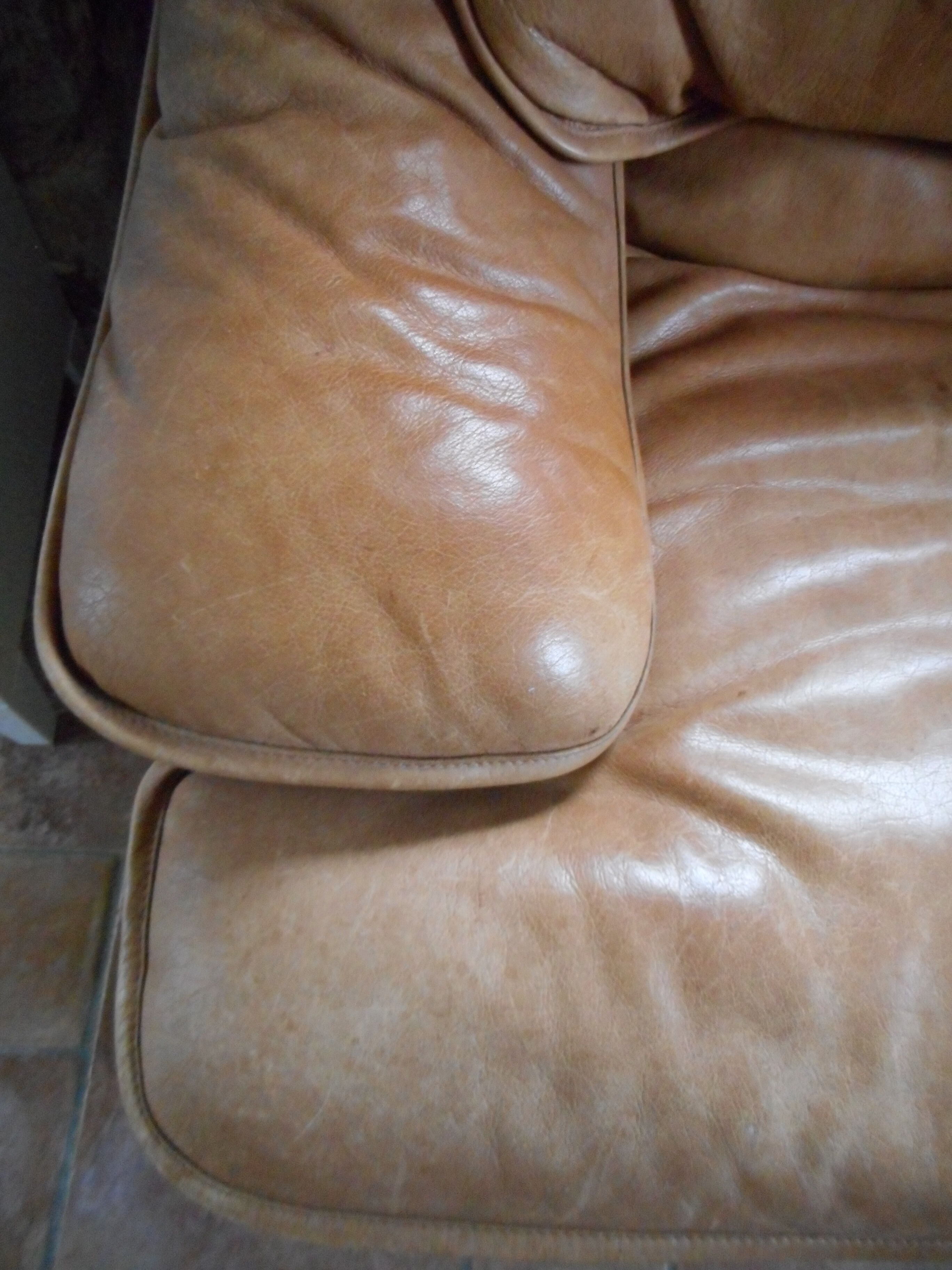 Vintage leather sofa Roche Bobois - extendable lounge seat