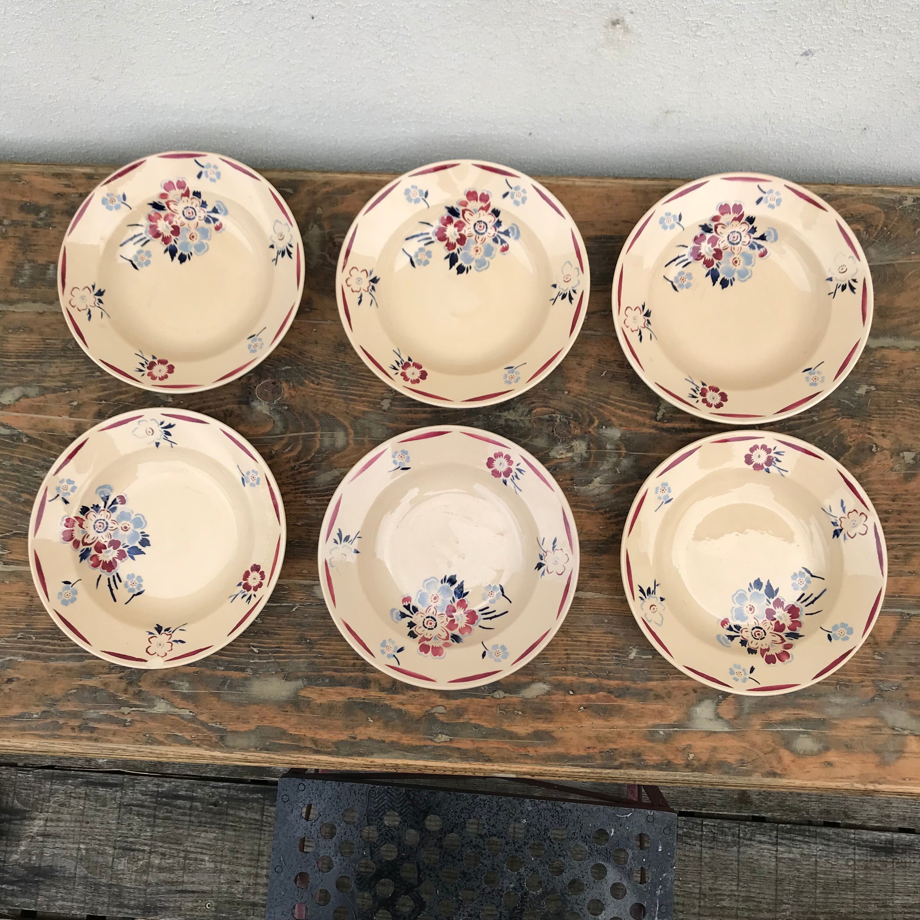 6 vintage hollow plates in Luneville earthenware evreux model