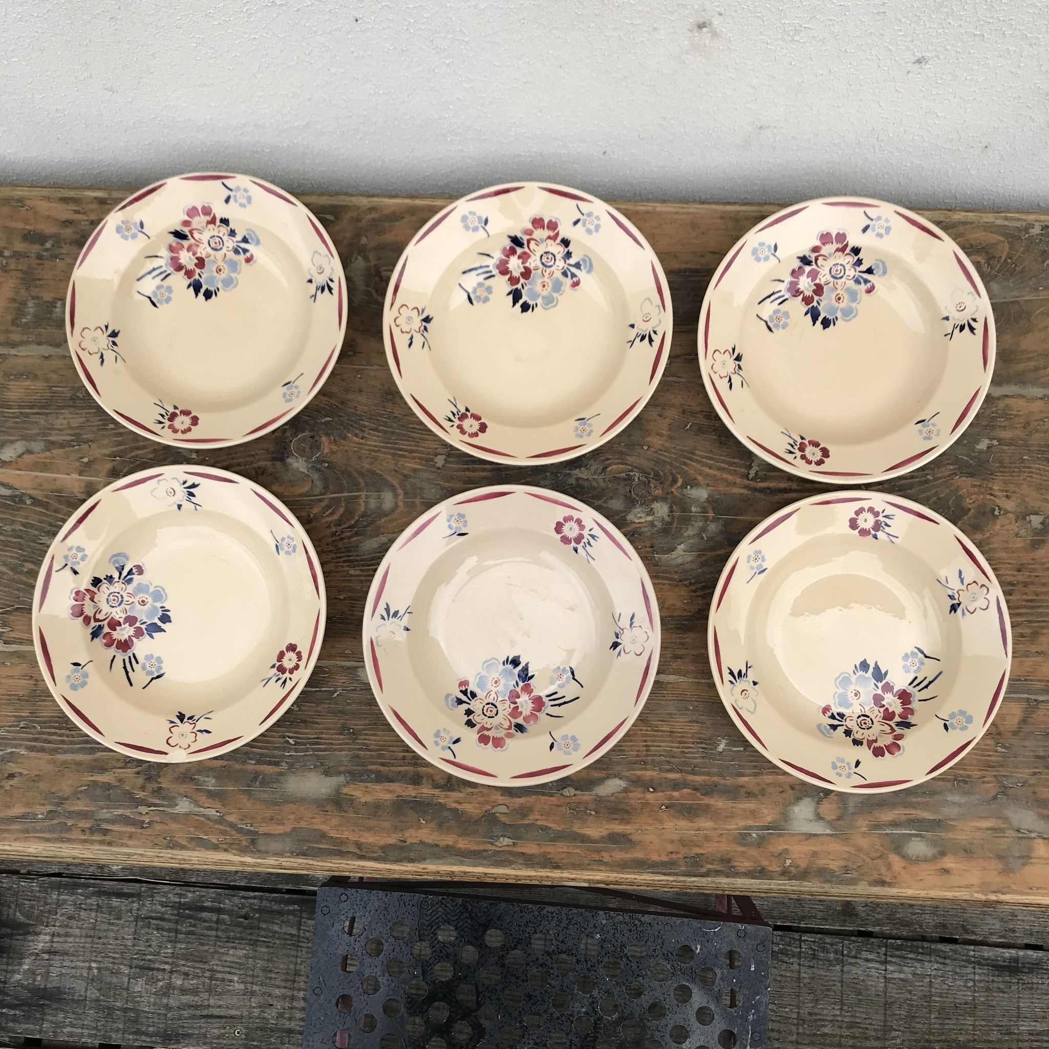 6 vintage hollow plates in Luneville earthenware evreux model
