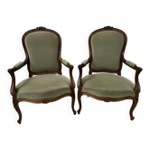 Pair of Louis XV style armchairs in solid walnut, 20th century.