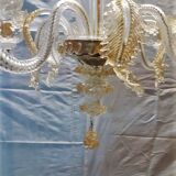 Lustre Murano translucide et or ancien complet