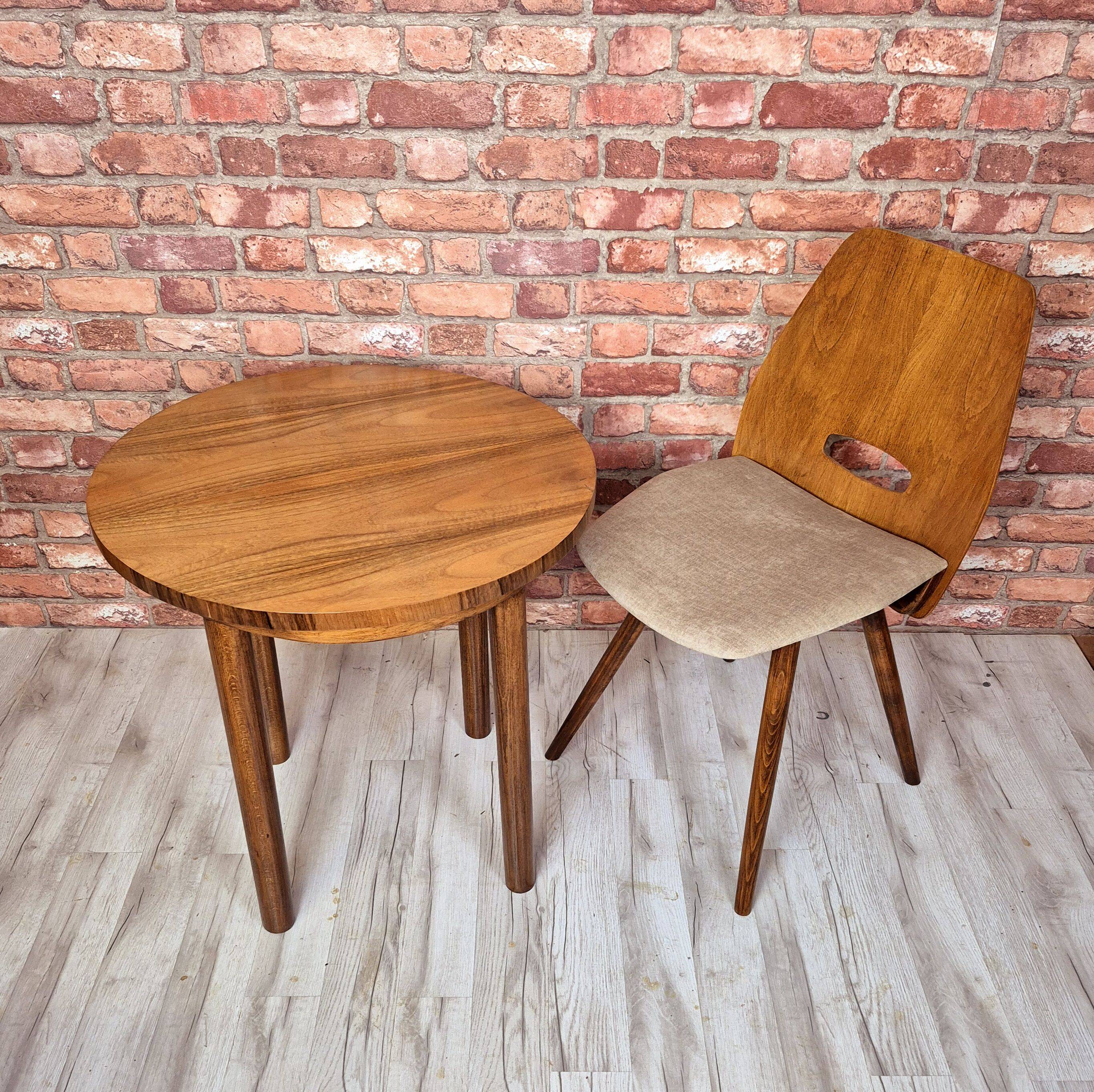 Renovated art deco round coffe table, Poland 1950s