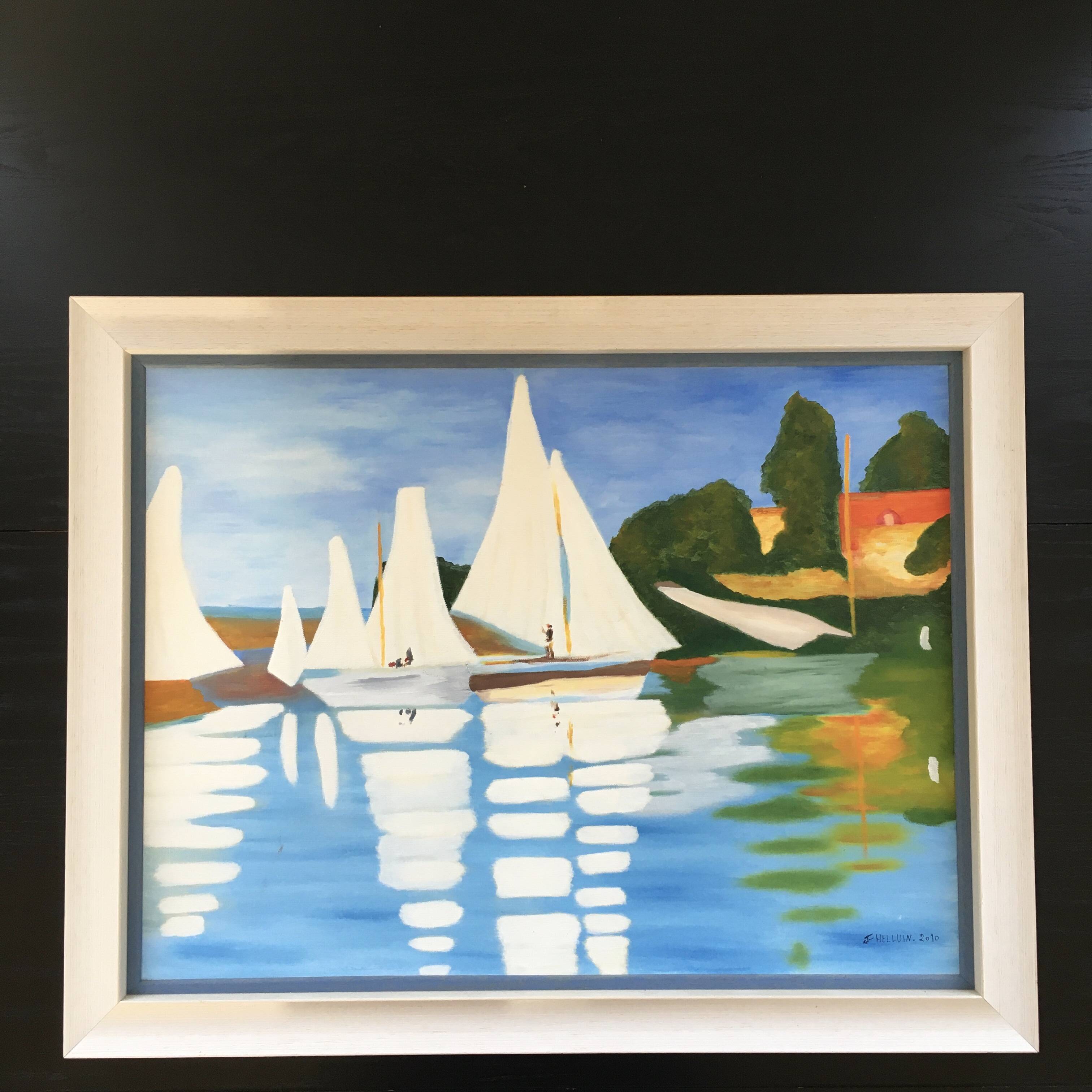 Table the white sailboats.