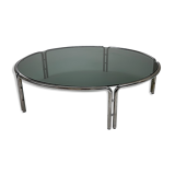 Italian tubular and smoked glass coffee table, 1970s
