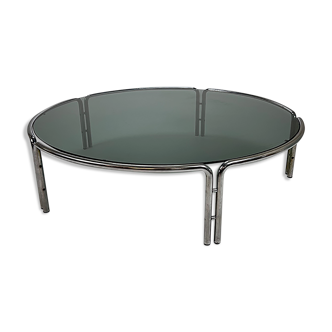 Table basse italienne tubulaire et en verre fumé, années 1970