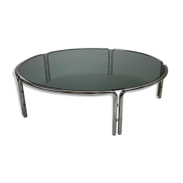 Italian tubular and smoked glass coffee table, 1970s