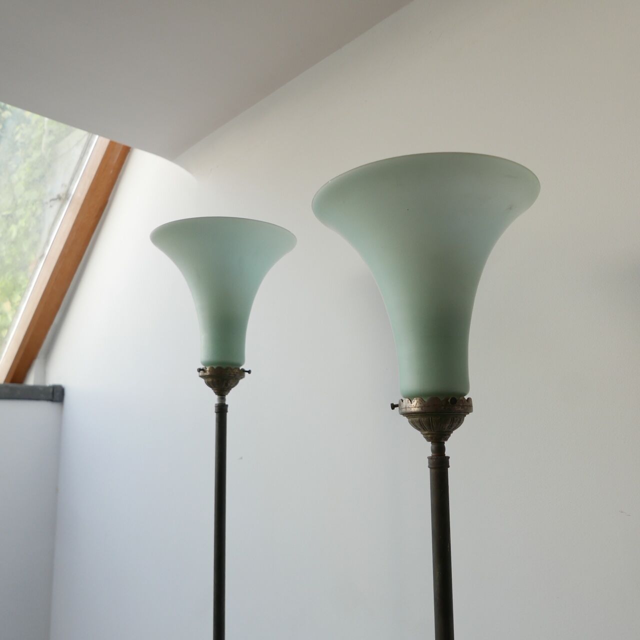 Antique Dutch Uplighter Glass Shade Floor Lamps (2)