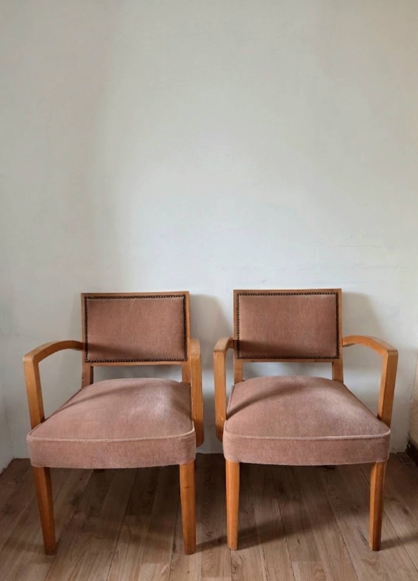 Pair of old rose bridge armchairs