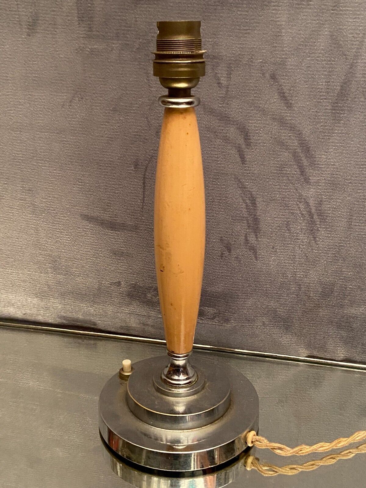 Wooden lamp foot on chromed metal frame design 1930-1950