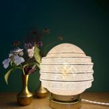 Vintage art deco globe table lamp in pink and gold Clichy glass
