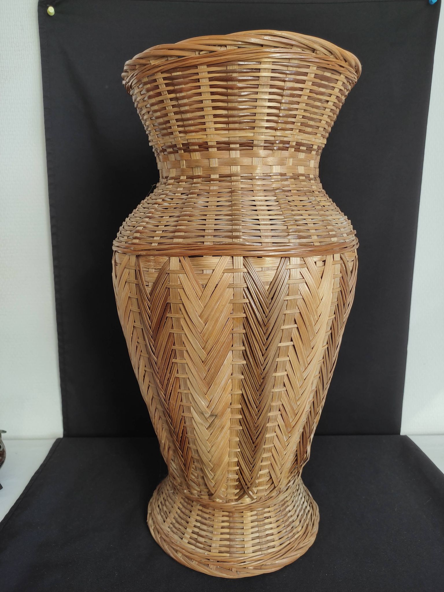 large braided bamboo vase