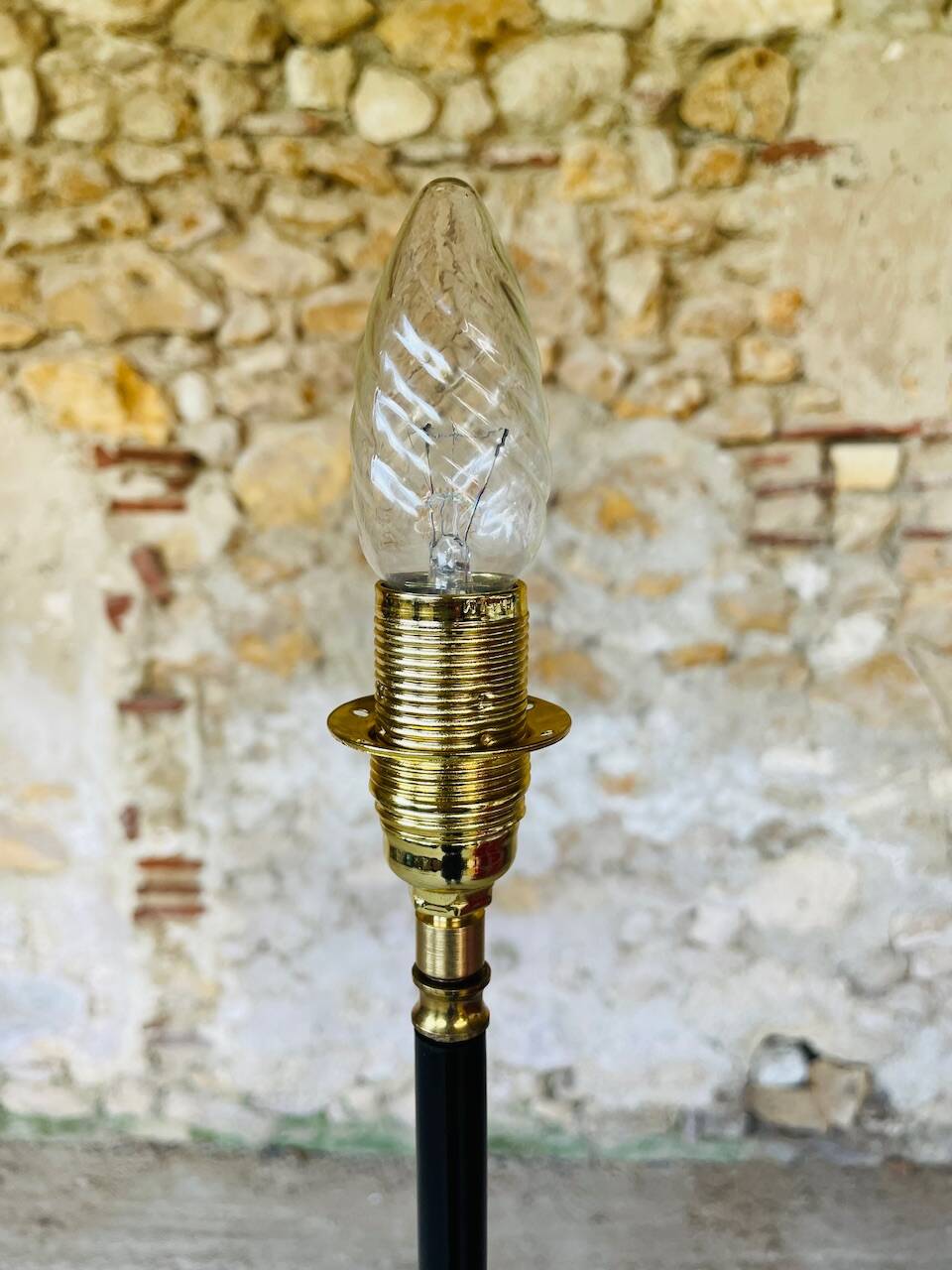 Vintage floor lamp, brass decorations, tripod legs circa 1960's