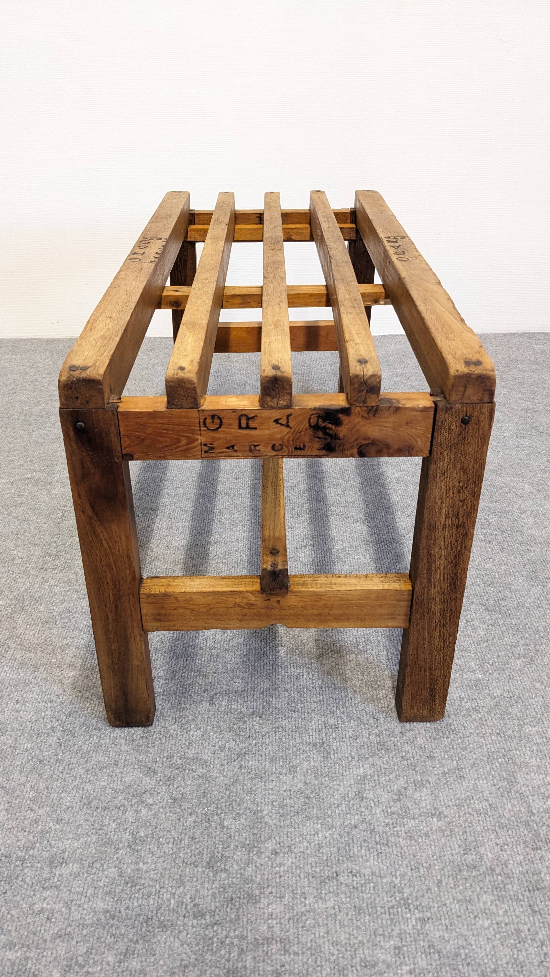 Wooden slatted display bench or support, France circa 1960.