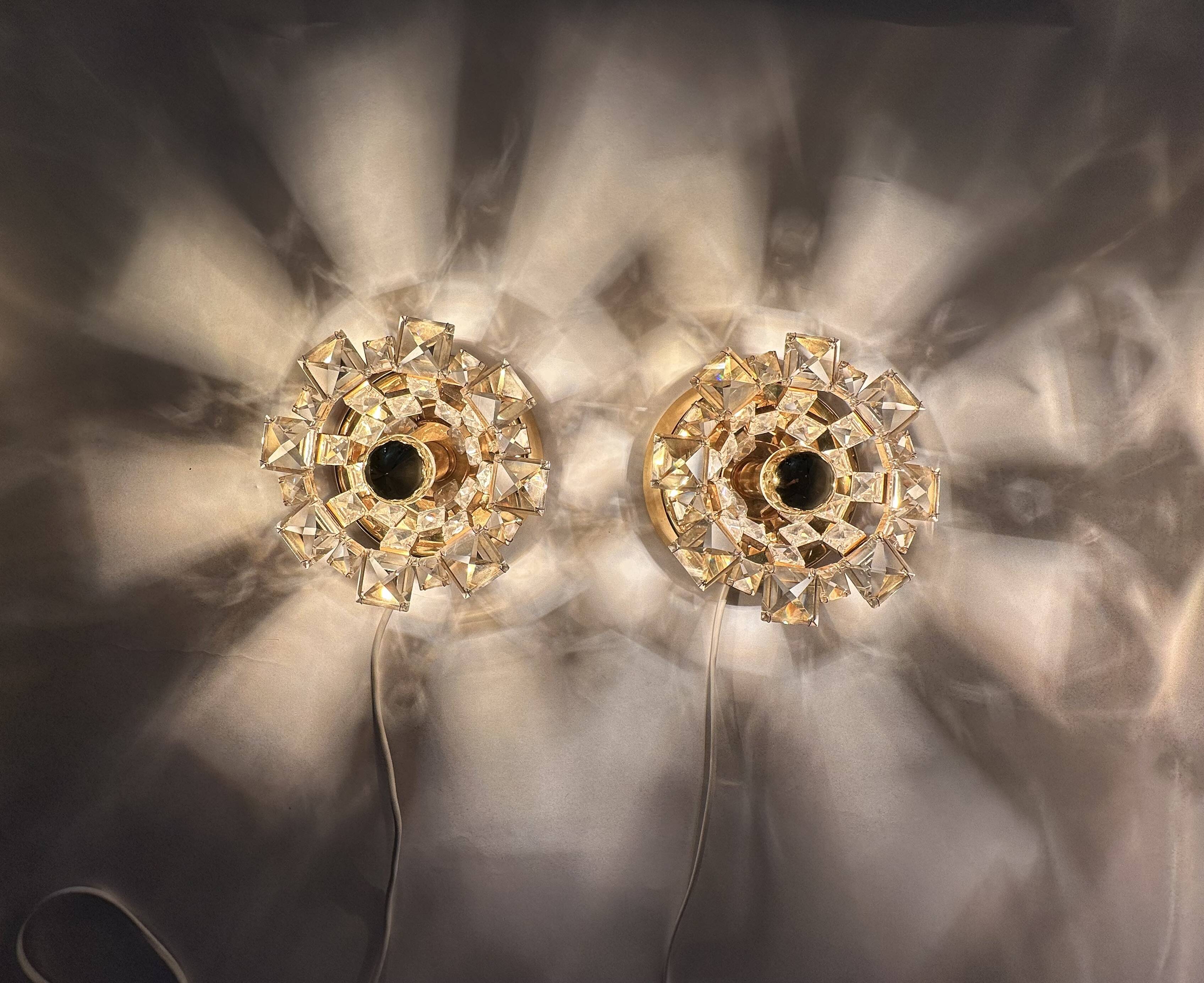 Set of 2 Palwa crystal wall lamps , 1970’s Germany