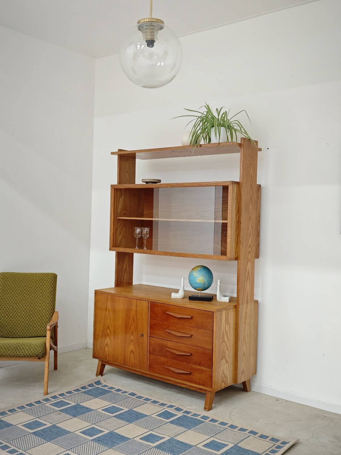 High sideboard, wooden display cabinet by Frantisek Jirak – 1960
