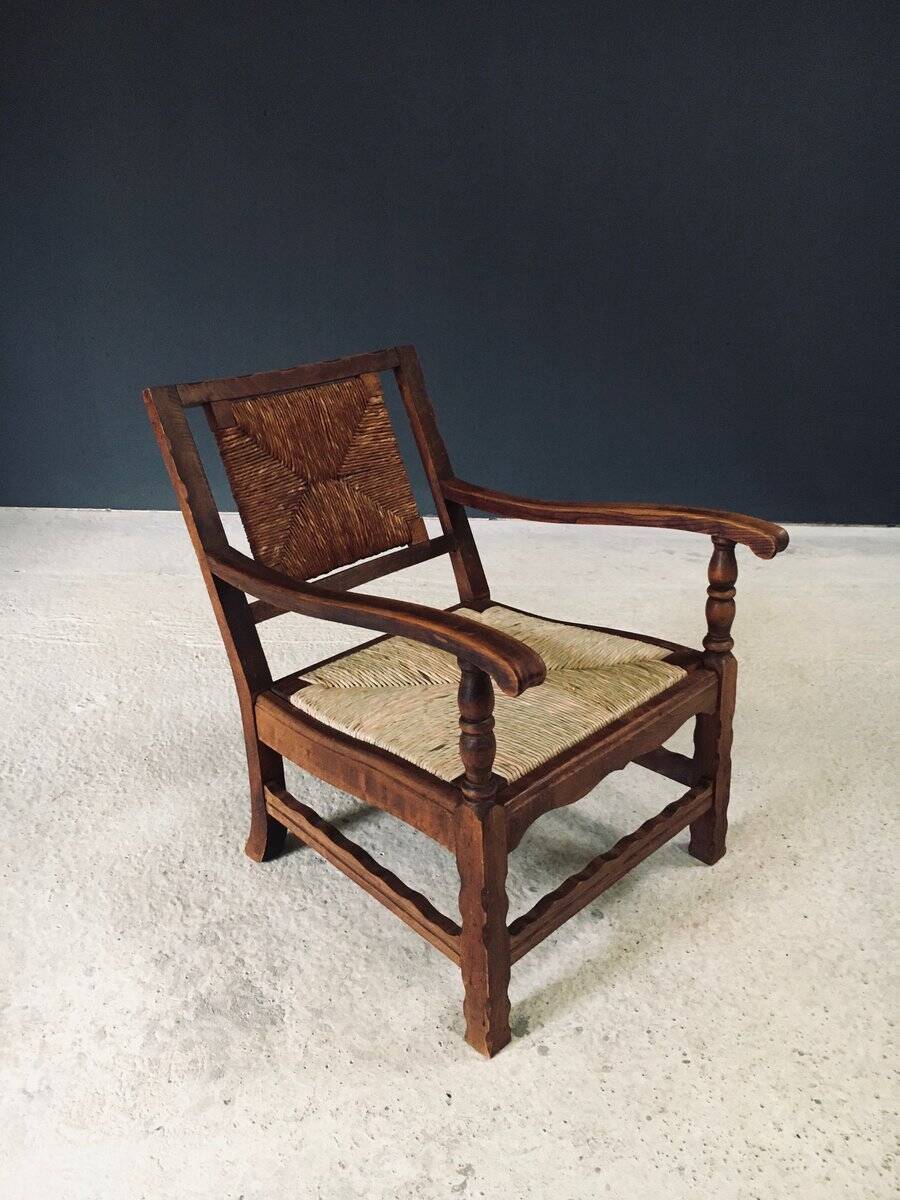 Arts & Crafts Handcrafted Low Lounge Armchairs, Belgium, 1920s, Set of 2