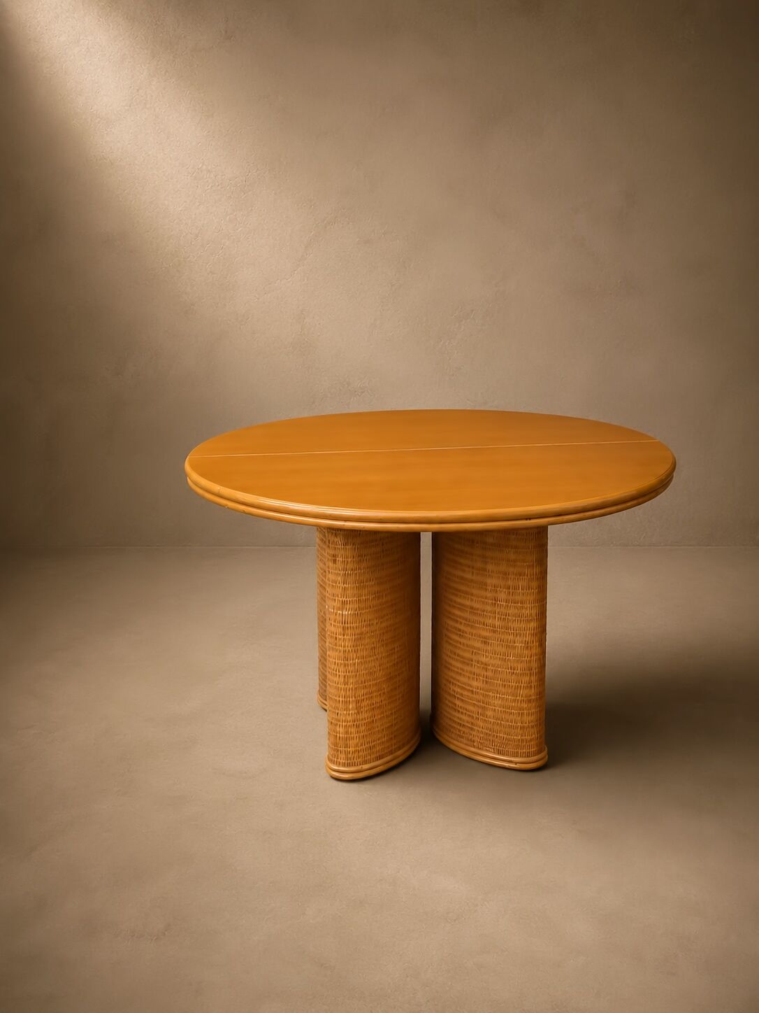 Oak/ratten table in the style of Vivai del Sud Italy, circa 1970.