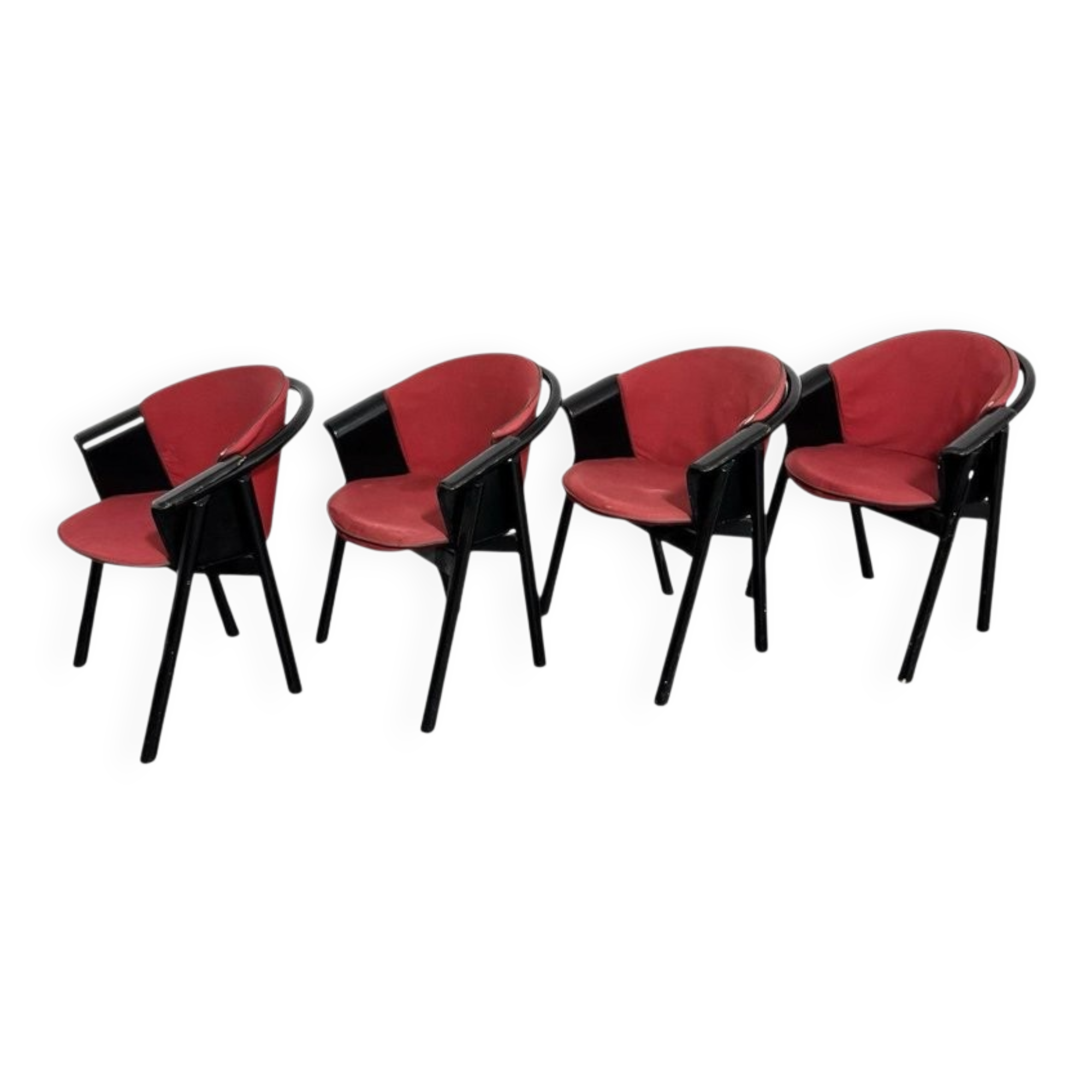 Modern Chairs in Lacquered Wood and Fabric from Pozzi & Verga, 1970s, Set of 4