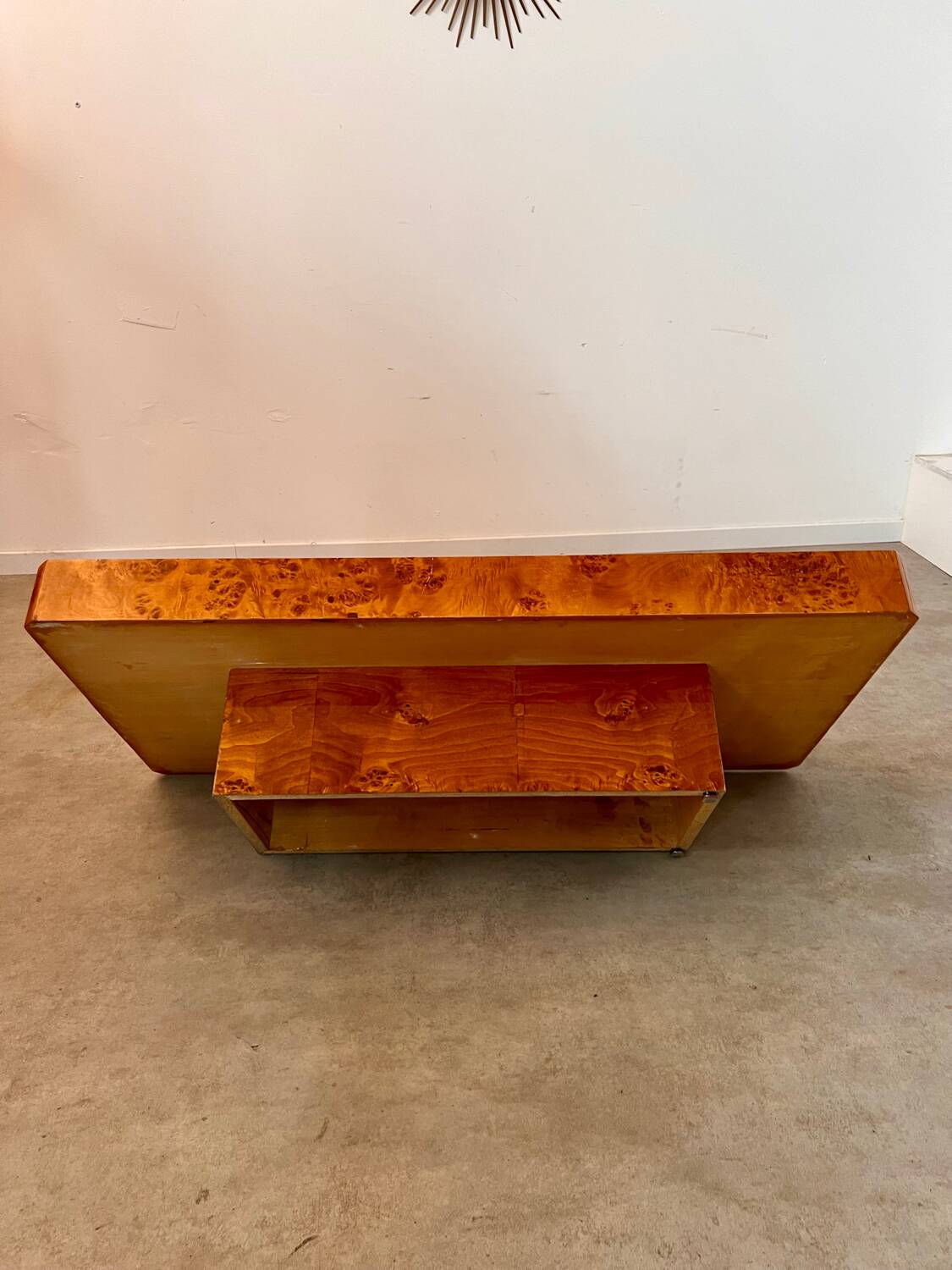 Italian design elm burl coffee table from the 70s Roche Bobois