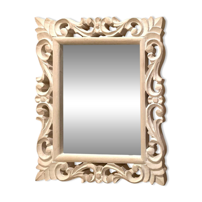 Miroir mural bords biseautés encadrement bois XXème