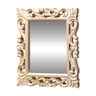 Miroir mural bords biseautés encadrement bois XXème