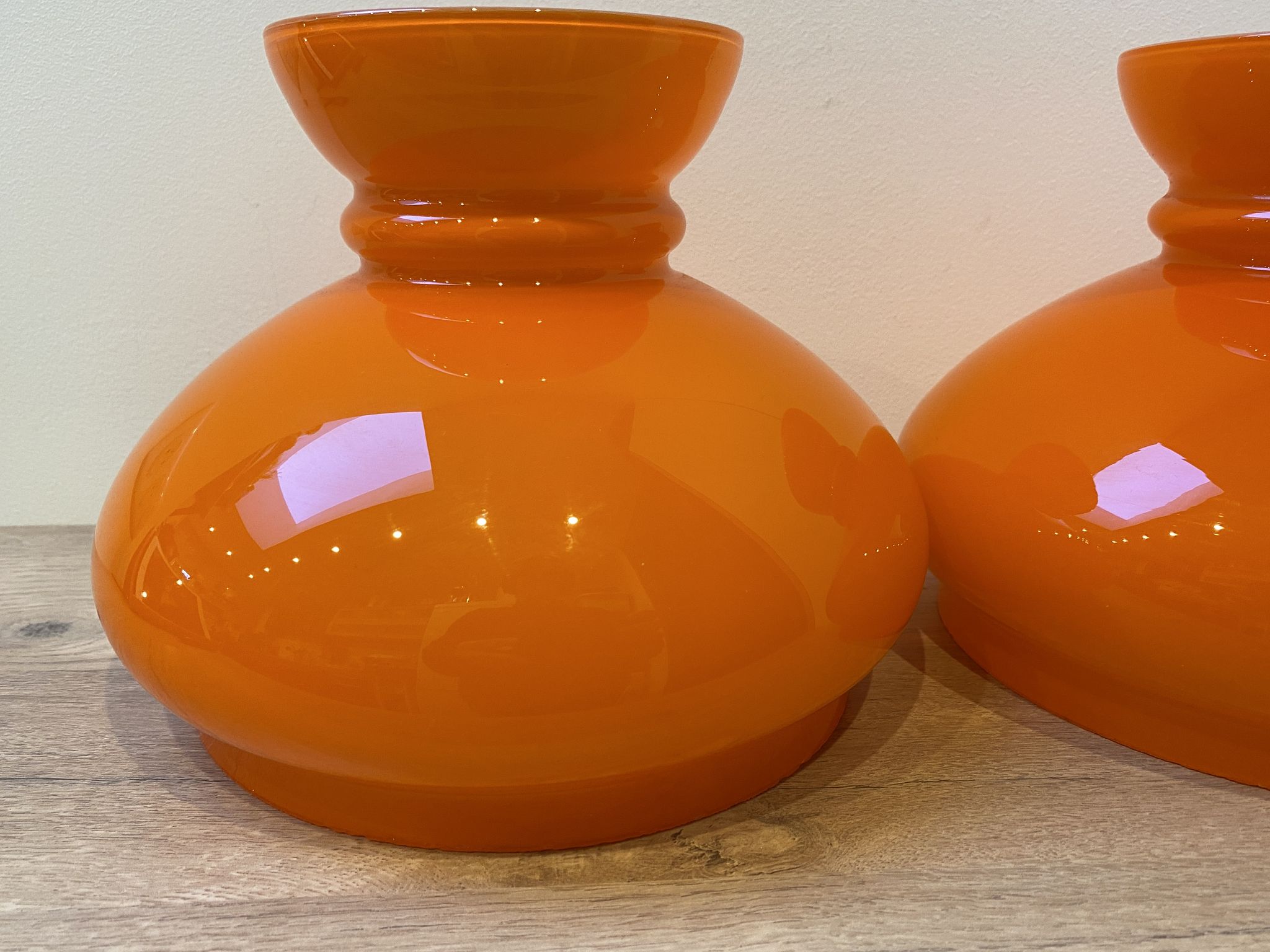 duo of Abat jour in vintage orange opaline glass