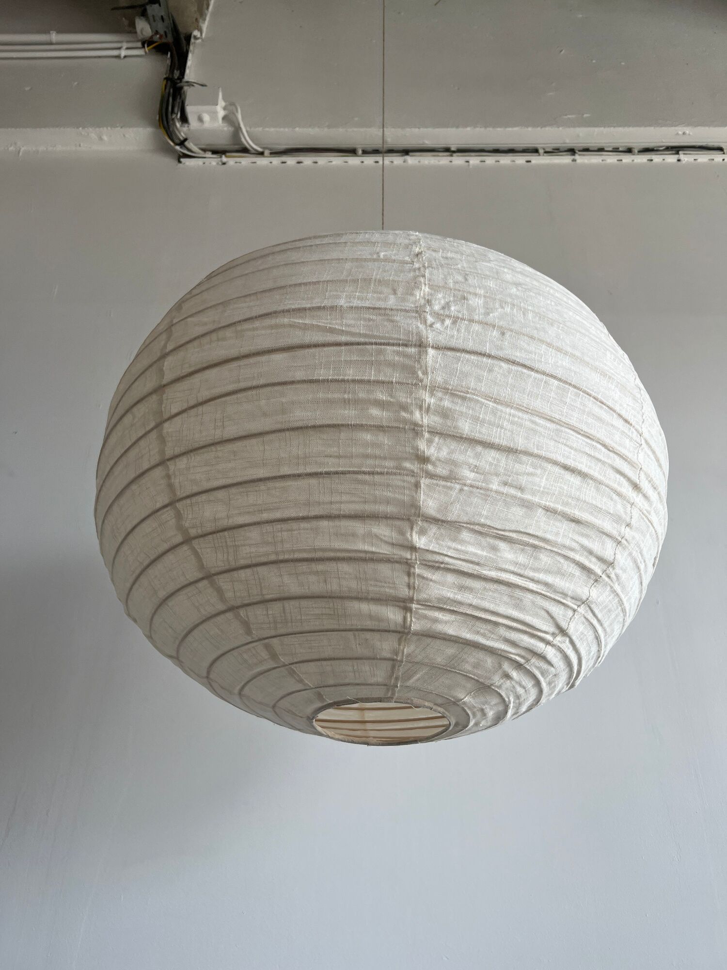 Hanging lamp in rattan and round japanese natural linen d:50