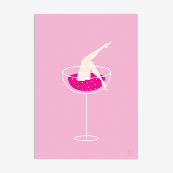 Illustration-pink champagne A4 size, 21X 29.7 cm