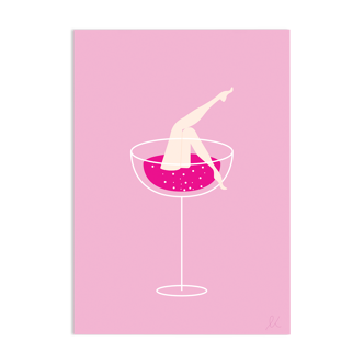 Illustration - pink champagne format A4, 21x29.7cm