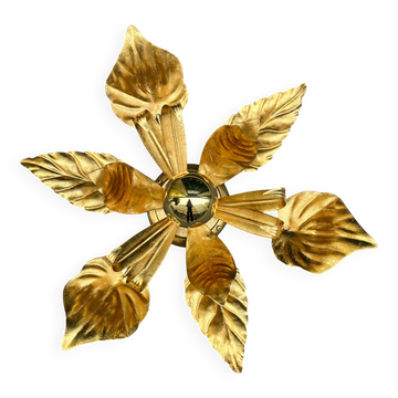 Vintage gold leaf metal flower ceiling light Florentine wall sconce