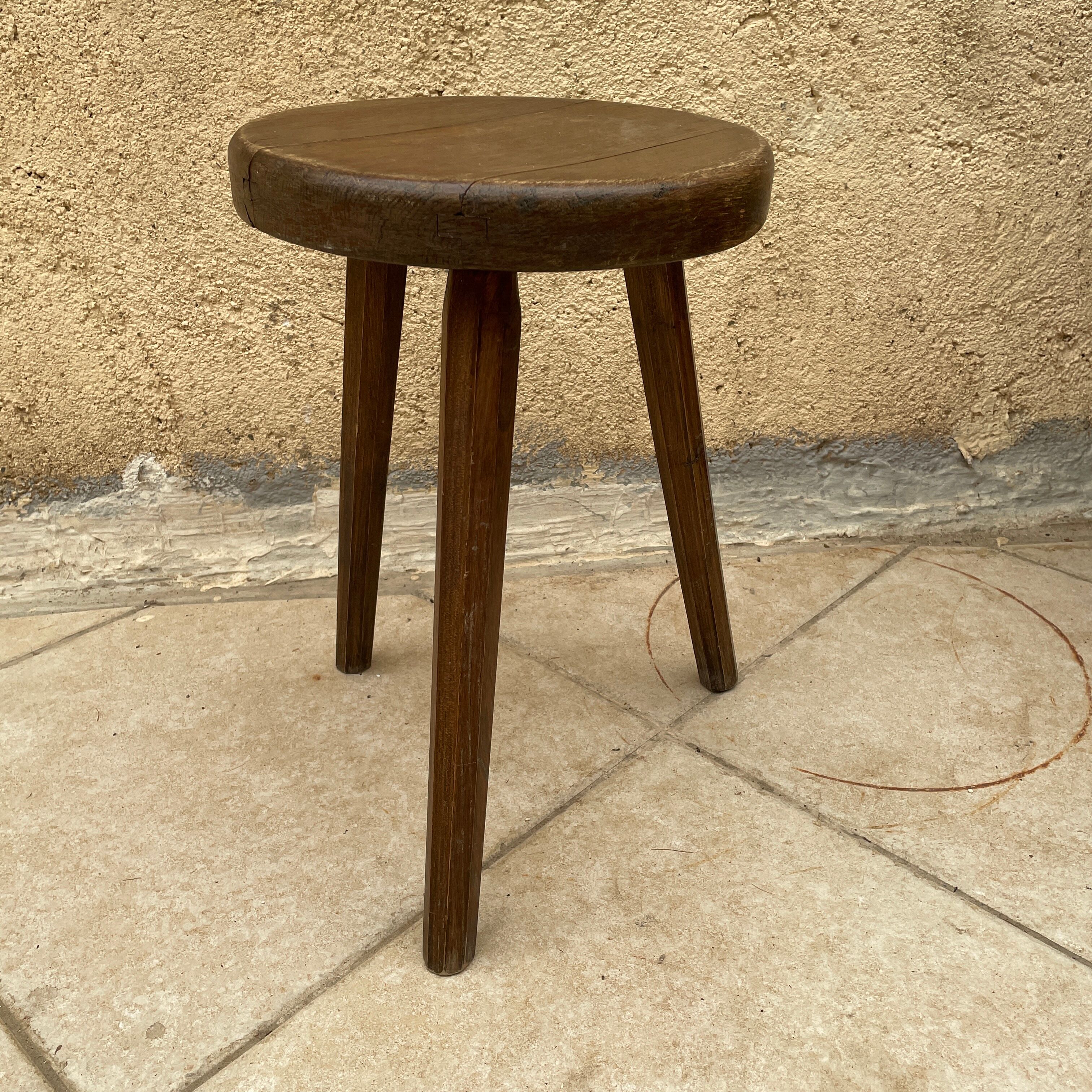 Tripod wooden stool vintage design 1960