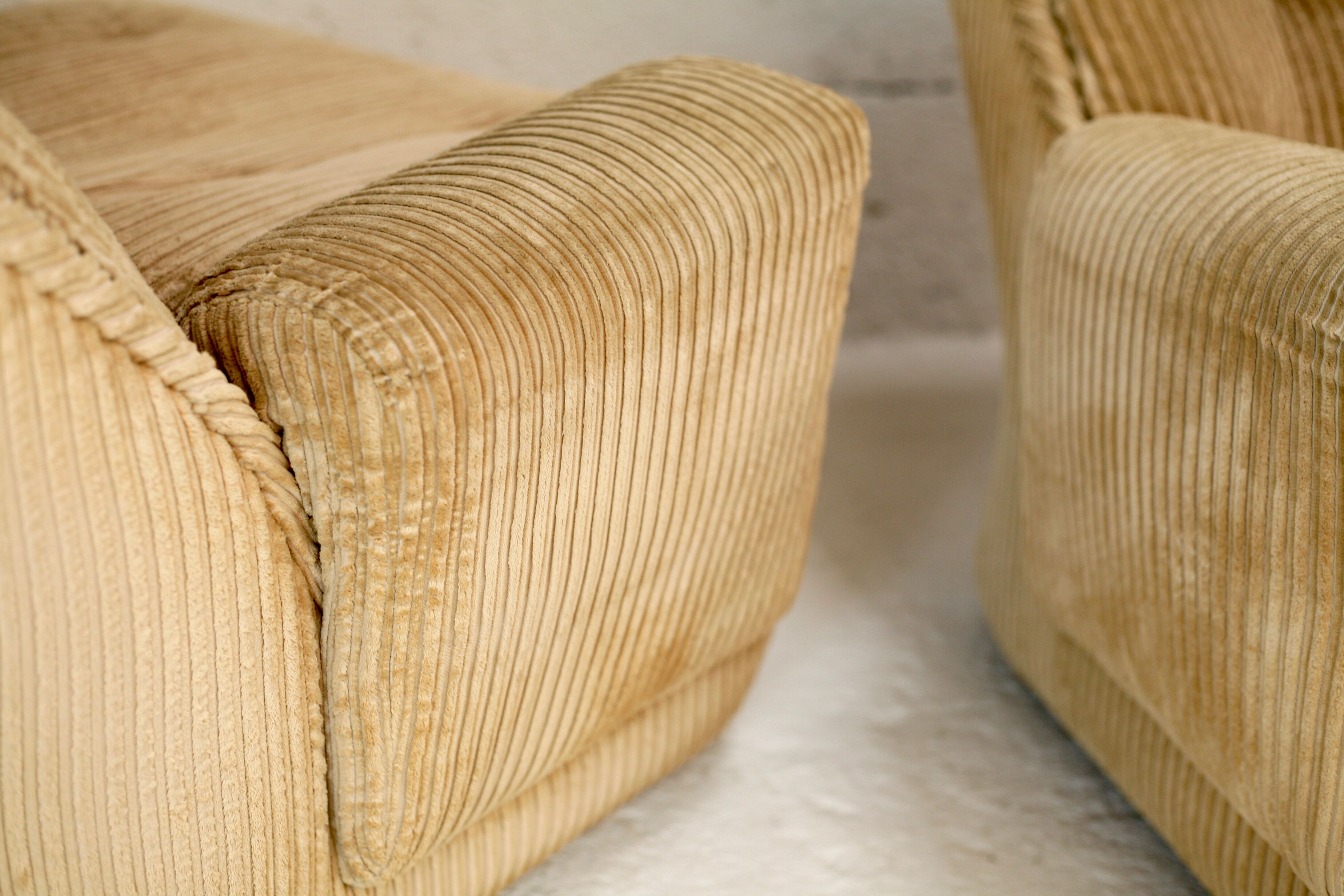 Pair of armchairs by michel cadestin, airborne edition, fiberglass and beige velvet, circa 1970