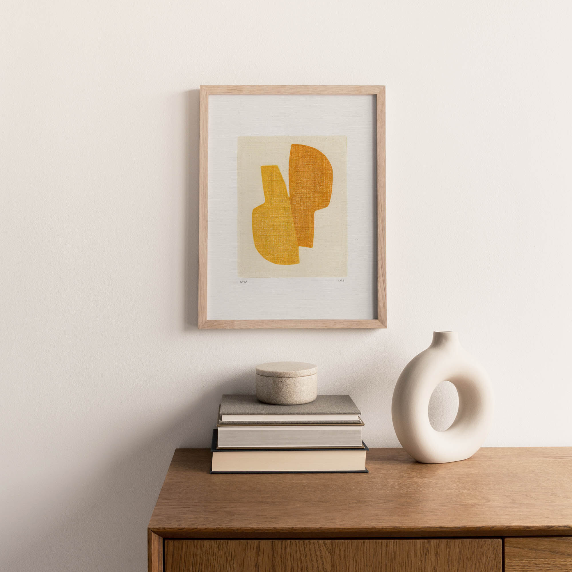 Series of 4 paintings on paper - yellow abstract compositions - signed Eawy