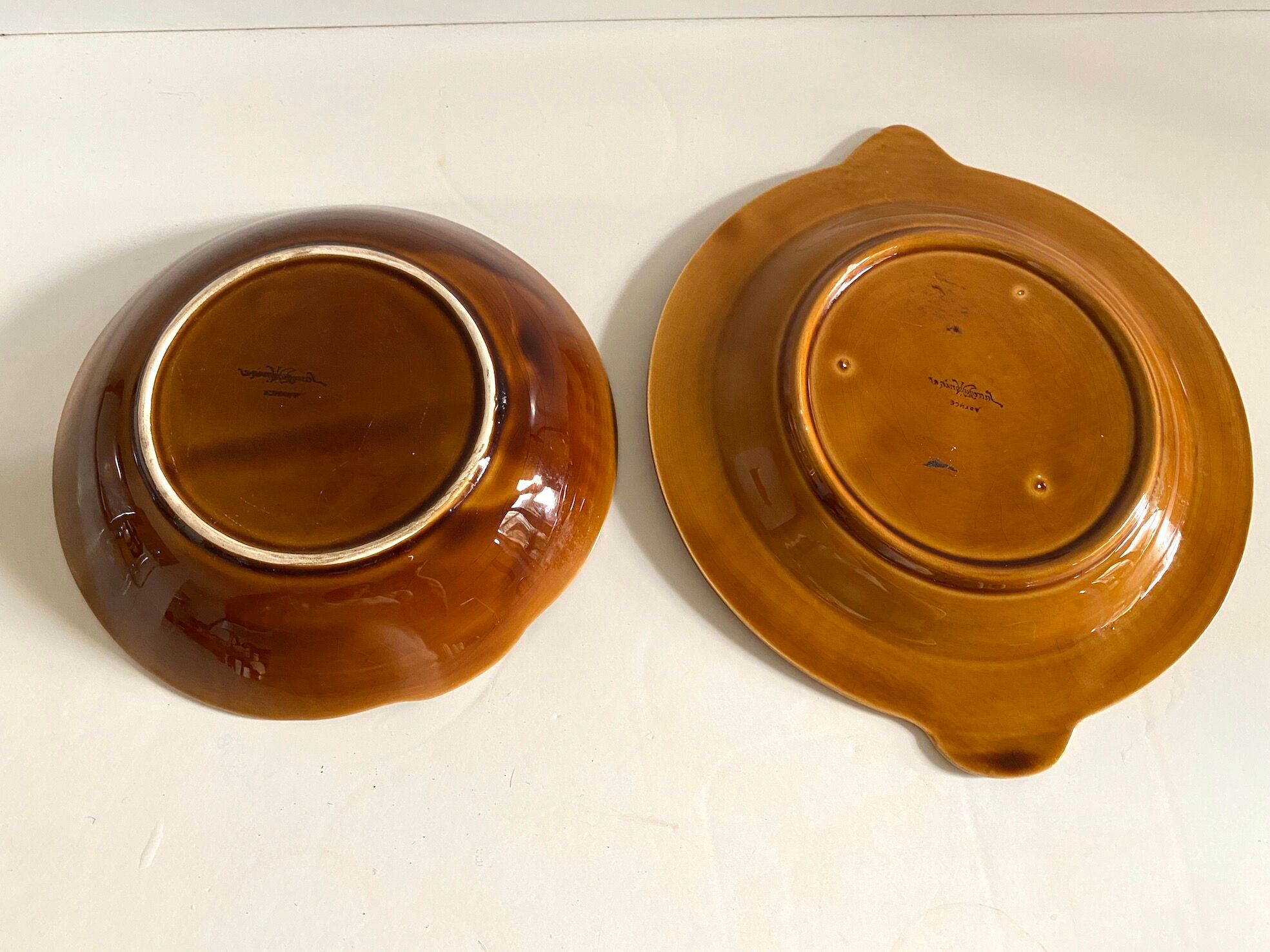 Fish service Sarreguemines vintage honey, 22 plates in total, hollow and flat