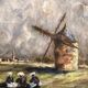 Oil Painting Table Wood Mill Woman Bigouden Impressionism Courvois