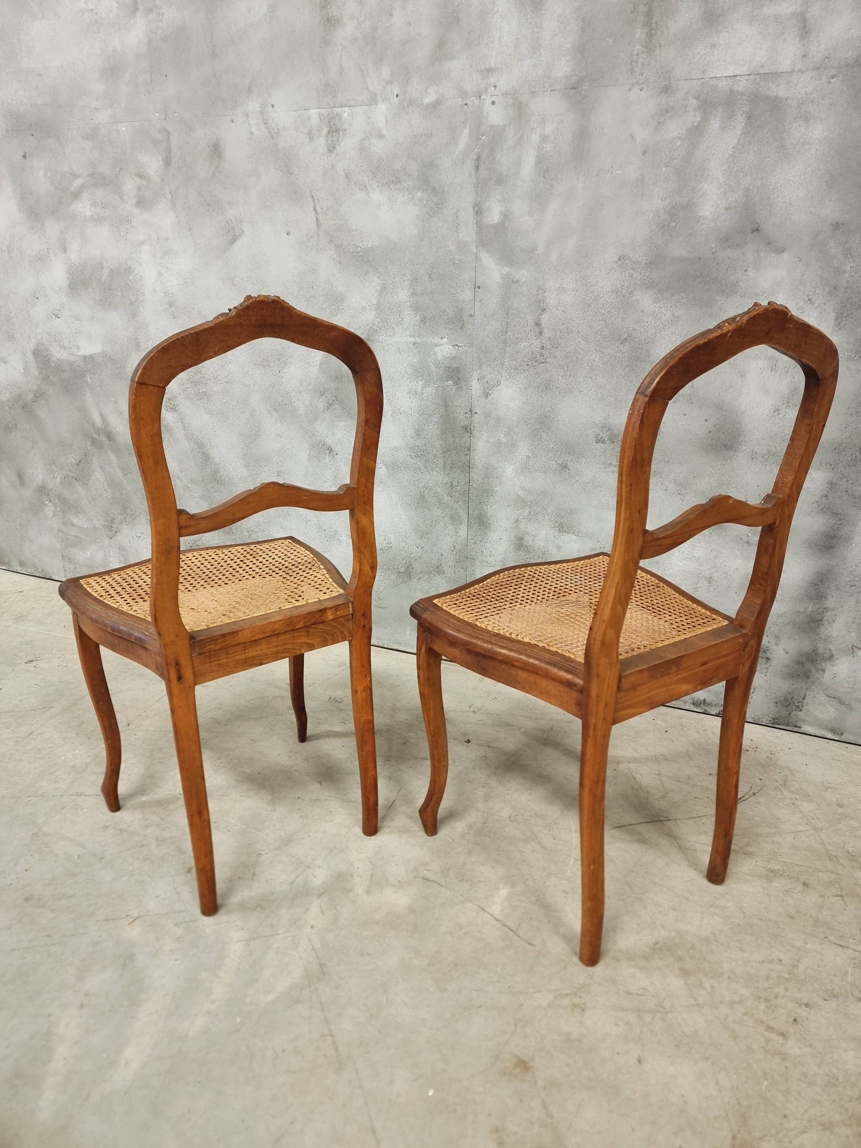 Set of antique French chairs dining chairs webbing and beech