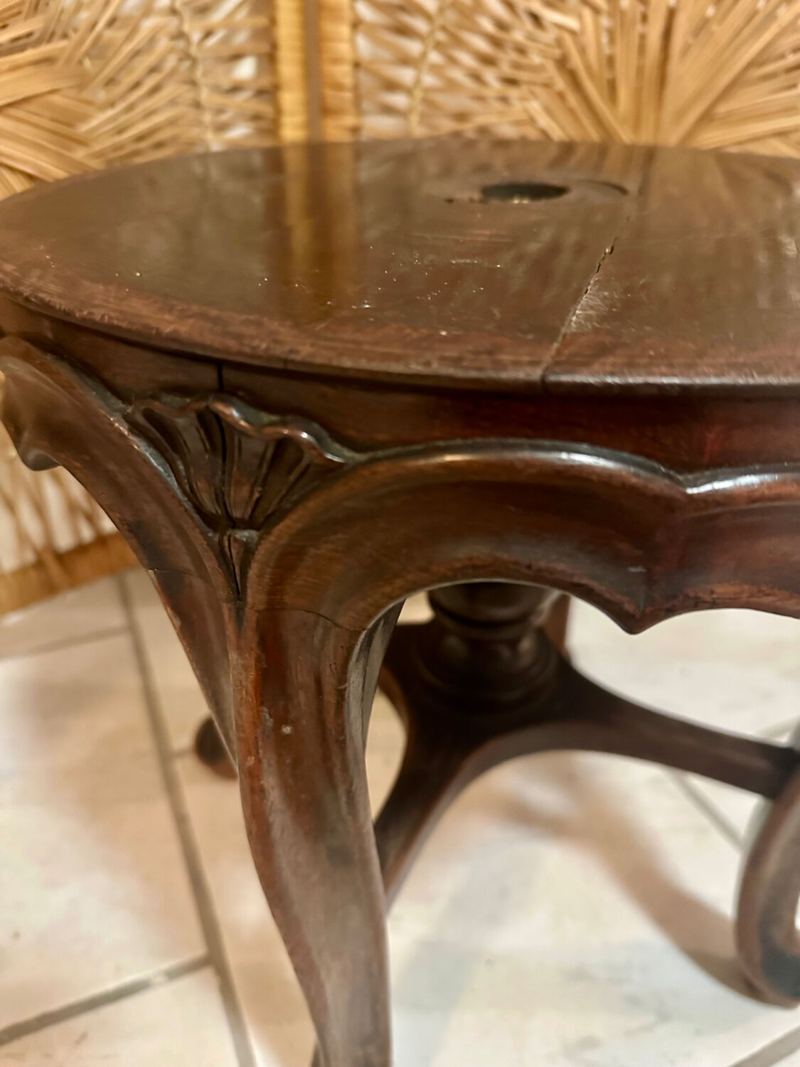 Antique Napoleon III adjustable piano stool and canvas