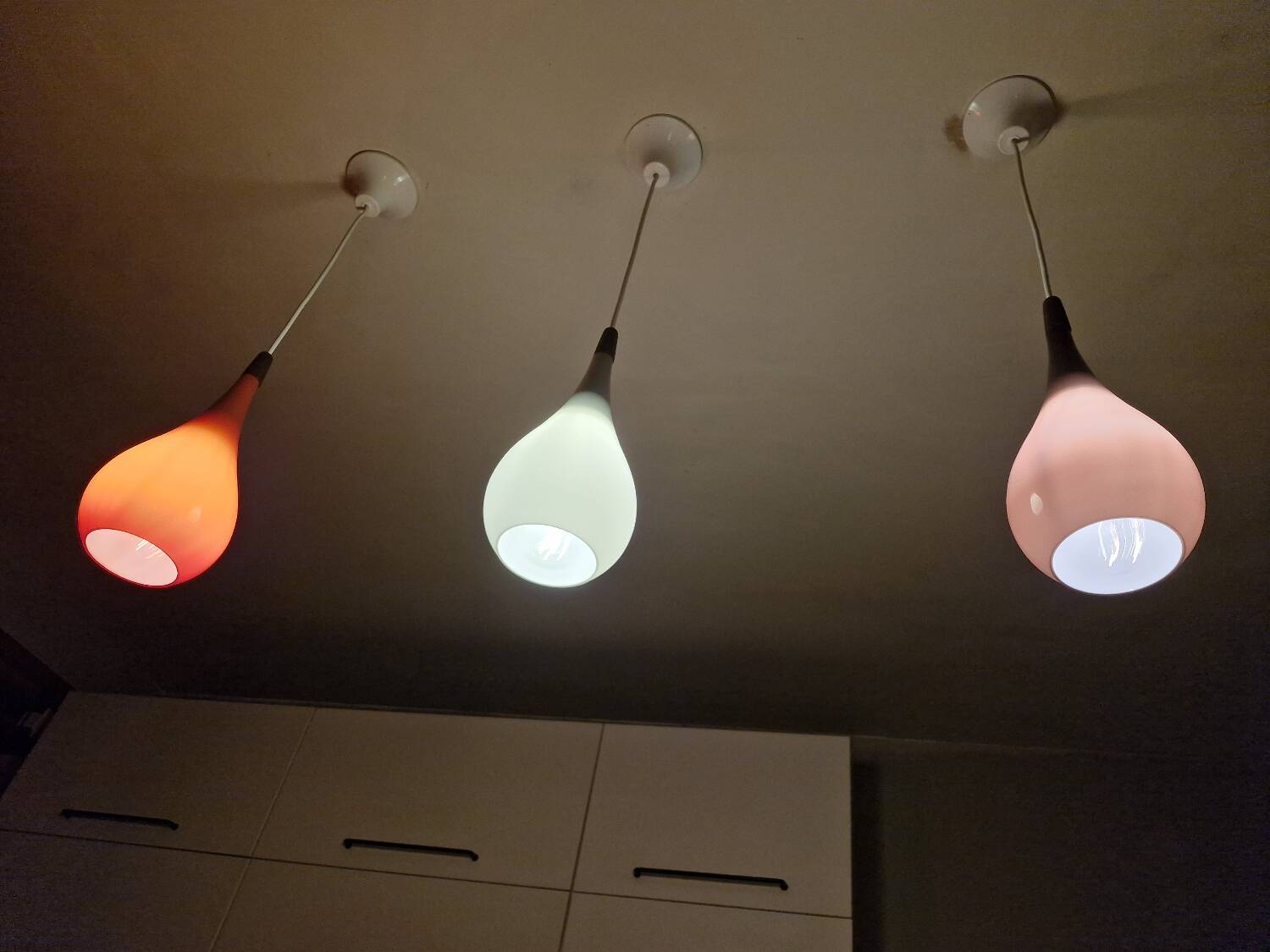 Scandinavian suspension trio Holmegaard 1960, opal glass blown.